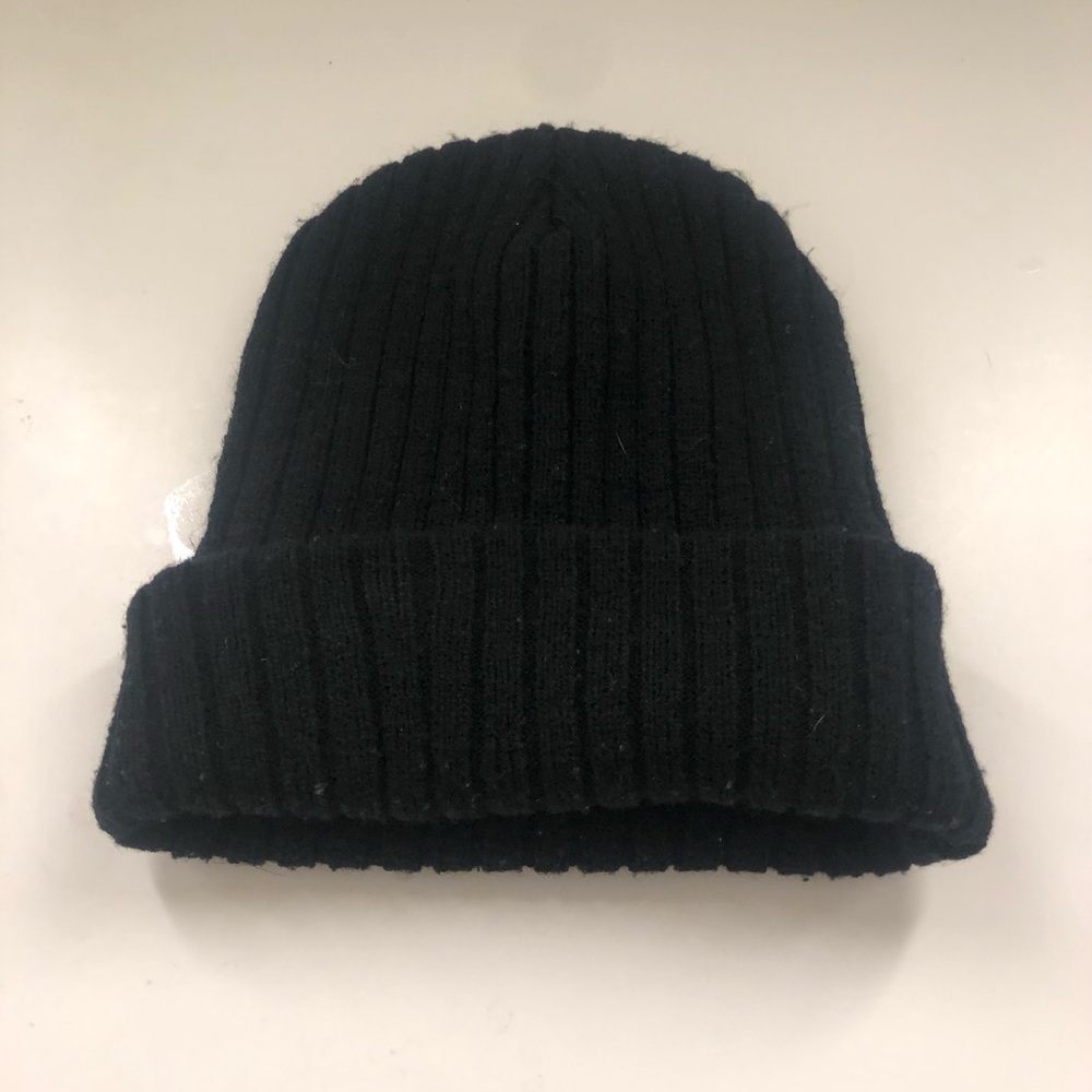 Black convertible unisex ribbed toque hat O/S